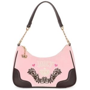 Juicy Couture Flamingo Chocolate Velour Shoulder Bag